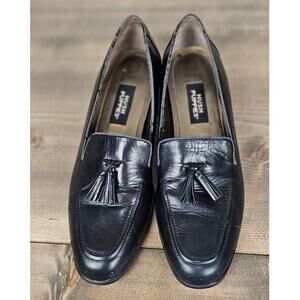Hushpuppies leather loafers women's US sz 9N black tassel preppy casual classic